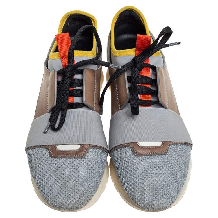 Pre Owned Balenciaga Multicolor Leather And Mesh Race Runner Sneakers Size 39