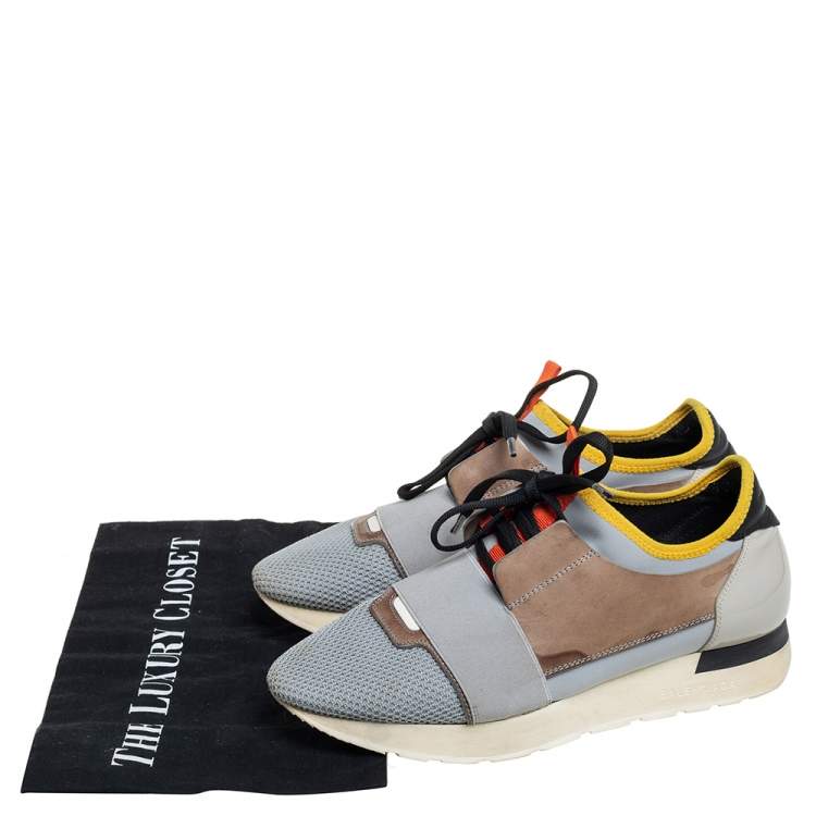 Pre Owned Balenciaga Multicolor Leather And Mesh Race Runner Sneakers Size 39