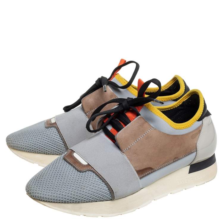 Pre Owned Balenciaga Multicolor Leather And Mesh Race Runner Sneakers Size 39