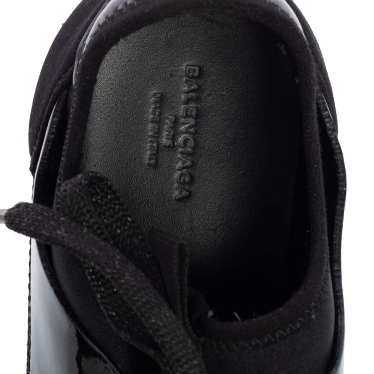 Pre Owned Balenciaga Black Patent Leather And Neoprene Race Runner Low Top Sneakers Size 37