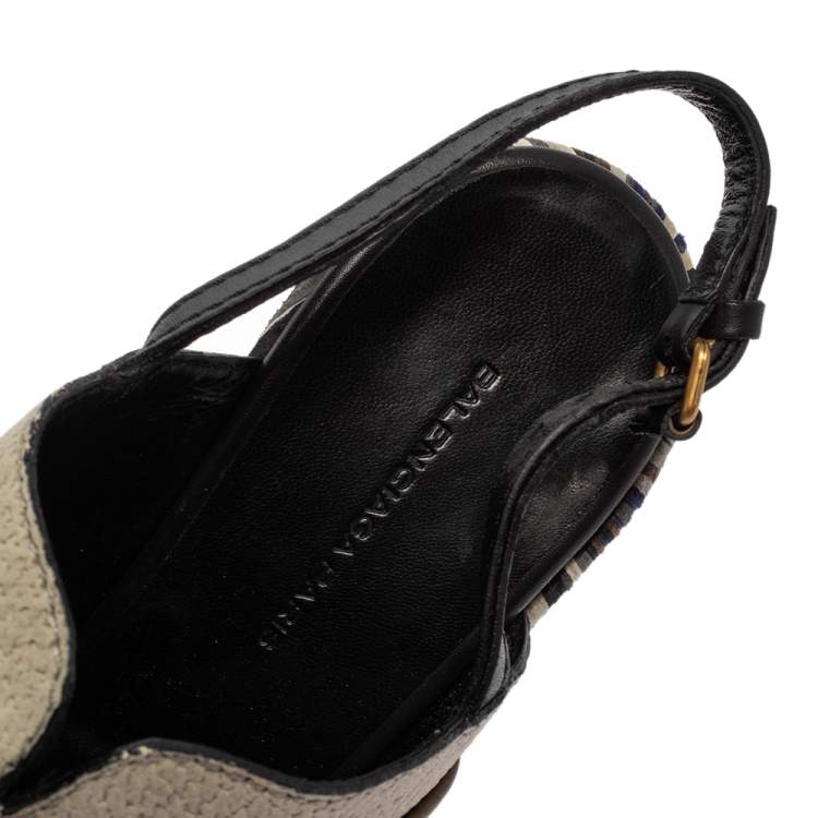 Pre Owned Balenciaga Tricolor Leather and Suede Platform Slingback Sandals Size 38