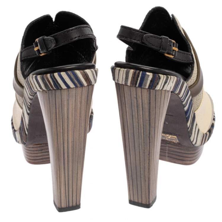 Pre Owned Balenciaga Tricolor Leather and Suede Platform Slingback Sandals Size 38