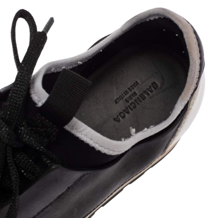 Pre Owned Balenciaga Black/White Patent Leather, Leather and Mesh Race Runner Sneakers Size 37
