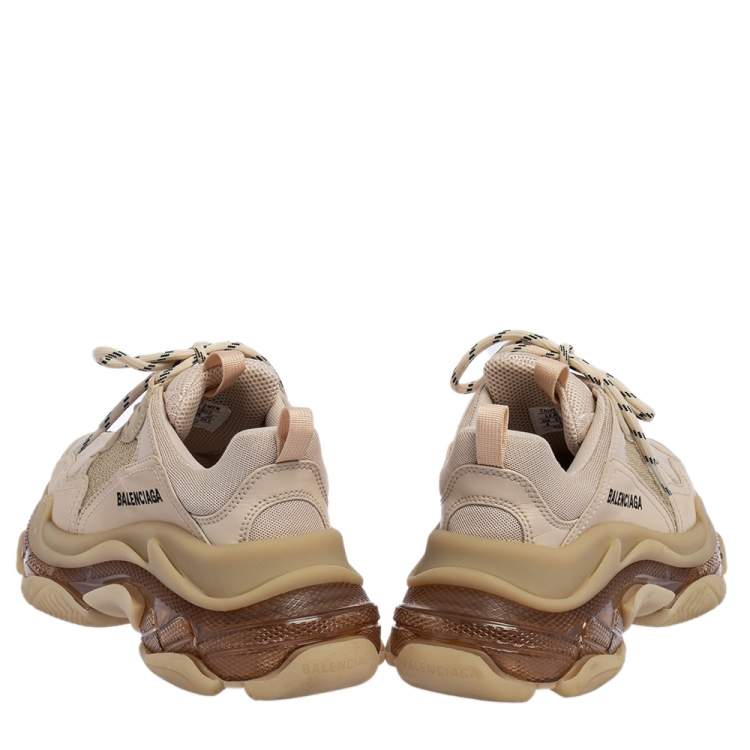 Pre Owned Balenciaga Beige Leather and Mesh Triple S Clear Sneakers Size 37