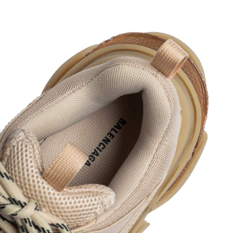 Pre Owned Balenciaga Beige Leather and Mesh Triple S Clear Sneakers Size 37