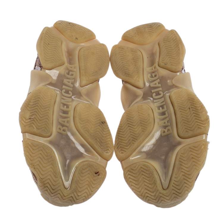 Pre Owned Balenciaga Beige Leather and Mesh Triple S Clear Sneakers Size 37