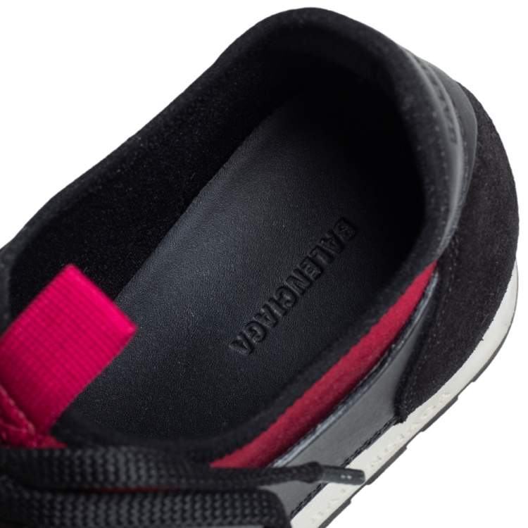 Pre Owned Balenciaga Fuchsia/Black Leather and Mesh Race Runner Sneakers Size 36