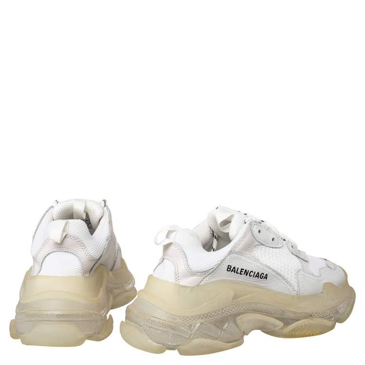 Pre Owned Balenciaga White Mesh And Leather Triple S Clear Sole Low Top Sneakers Size 38
