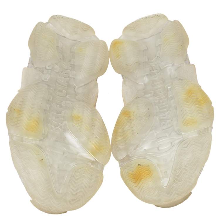 Pre Owned Balenciaga White Mesh And Leather Triple S Clear Sole Low Top Sneakers Size 38