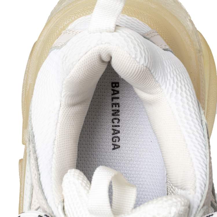 Pre Owned Balenciaga White Mesh And Leather Triple S Clear Sole Low Top Sneakers Size 38