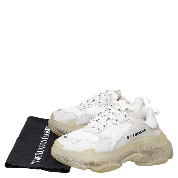 Pre Owned Balenciaga White Mesh And Leather Triple S Clear Sole Low Top Sneakers Size 38