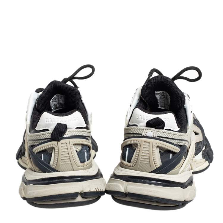 Pre Owned Balenciaga Cream White/Black Leather and Mesh Track2 Sneakers Size 38