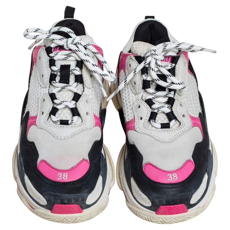 Pre Owned Balenciaga Multicolor Nubuck And Mesh Triple S Lace Up Sneakers Size 38