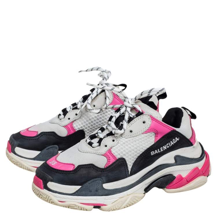 Pre Owned Balenciaga Multicolor Nubuck And Mesh Triple S Lace Up Sneakers Size 38