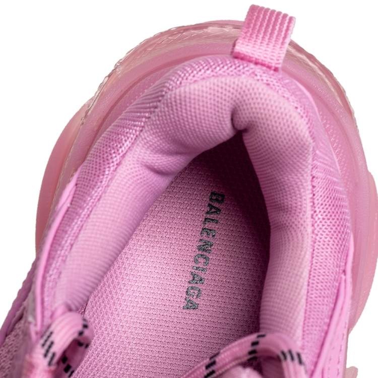 Pre Owned Balenciaga Pink Leather And Mesh Triple S Clear Sole Low Top Sneakers Size 36