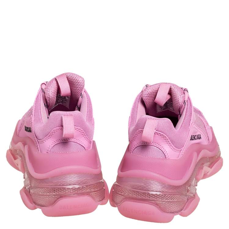 Pre Owned Balenciaga Pink Leather And Mesh Triple S Clear Sole Low Top Sneakers Size 36