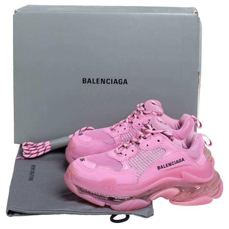 Pre Owned Balenciaga Pink Leather And Mesh Triple S Clear Sole Low Top Sneakers Size 36
