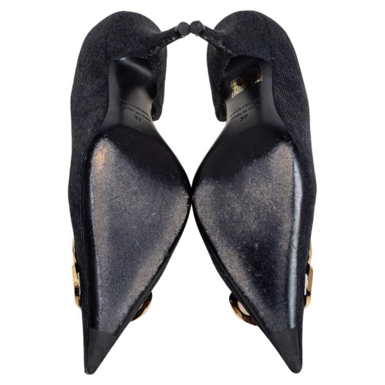 Pre Owned Balenciaga Black Canvas BB D'orsay Pointed Toe Pumps Size 37