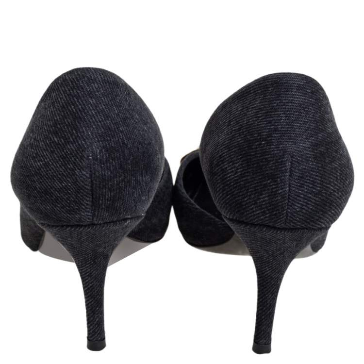 Pre Owned Balenciaga Black Canvas BB D'orsay Pointed Toe Pumps Size 37