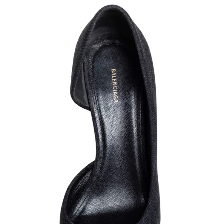 Pre Owned Balenciaga Black Canvas BB D'orsay Pointed Toe Pumps Size 37