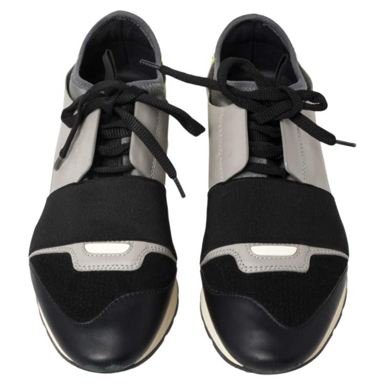 Pre Owned Balenciaga Tricolor Leather And Knit Fabric Race Runner Low Top Sneakers Size 36
