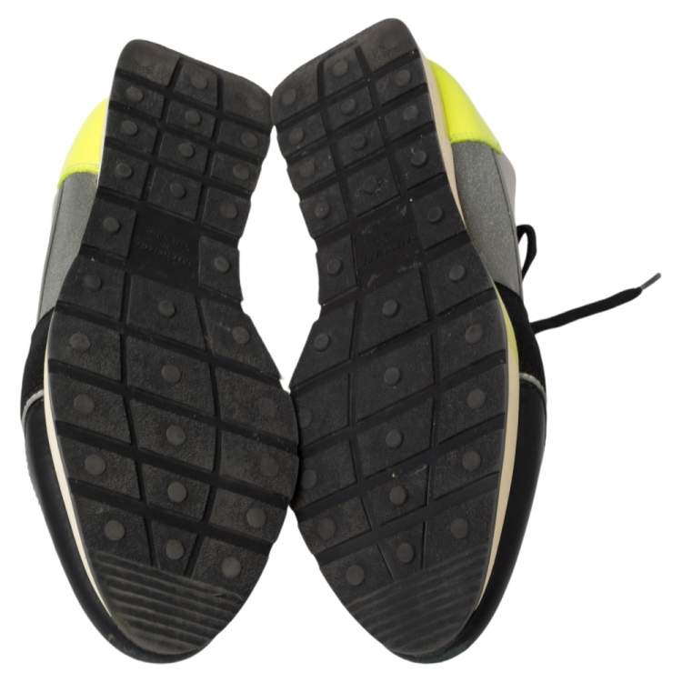 Pre Owned Balenciaga Tricolor Leather And Knit Fabric Race Runner Low Top Sneakers Size 36