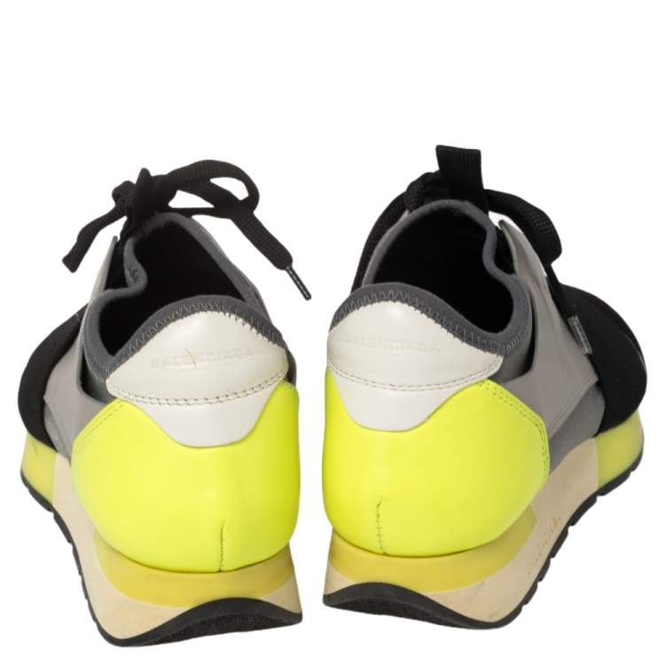 Pre Owned Balenciaga Tricolor Leather And Knit Fabric Race Runner Low Top Sneakers Size 36