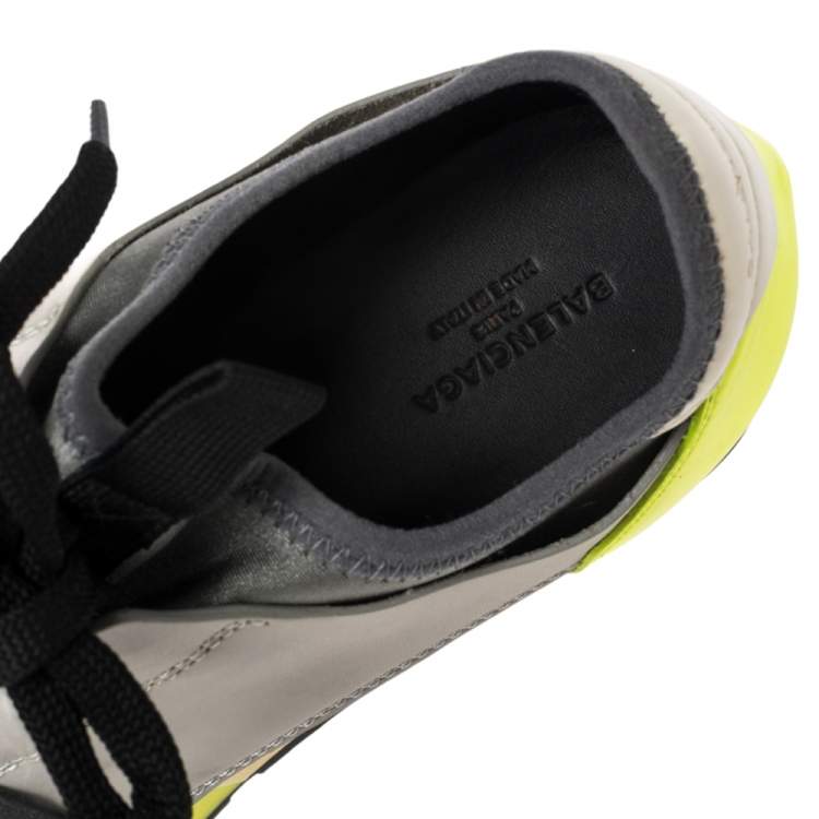 Pre Owned Balenciaga Tricolor Leather And Knit Fabric Race Runner Low Top Sneakers Size 36