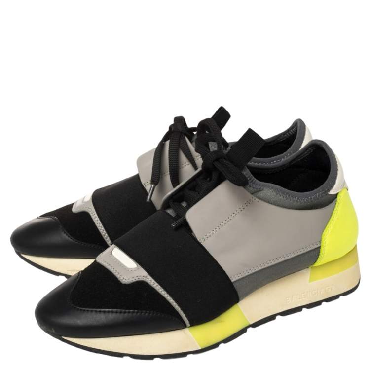 Pre Owned Balenciaga Tricolor Leather And Knit Fabric Race Runner Low Top Sneakers Size 36
