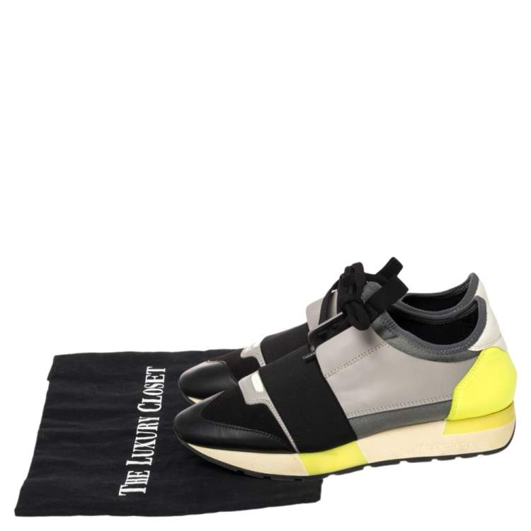 Pre Owned Balenciaga Tricolor Leather And Knit Fabric Race Runner Low Top Sneakers Size 36