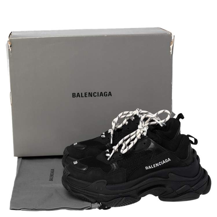 Pre Owned Balenciaga Black Leather, Mesh Triple S Low Top Chunky Sneakers Size 38