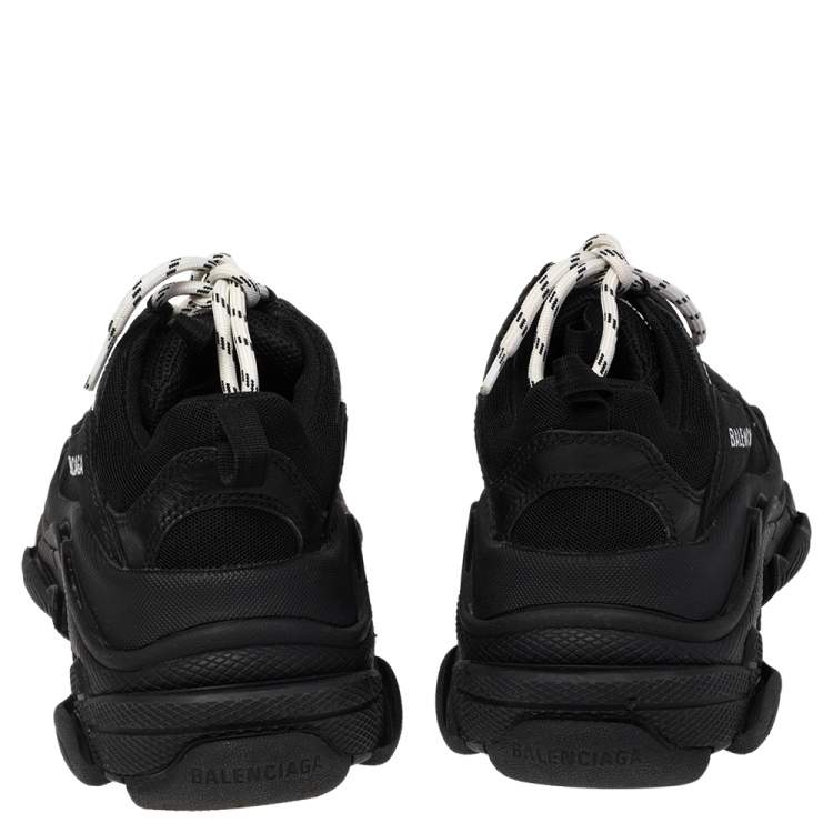 Pre Owned Balenciaga Black Leather, Mesh Triple S Low Top Chunky Sneakers Size 38