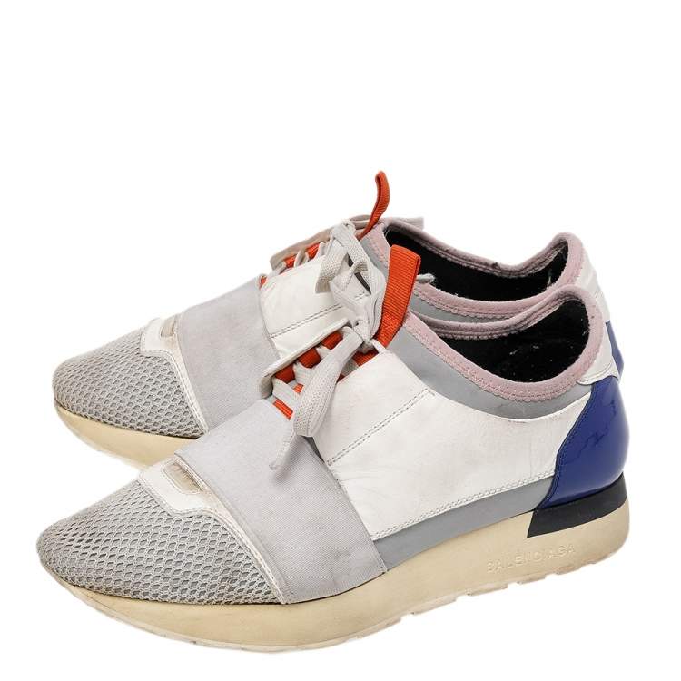 Pre Owned Balenciaga Multicolor Leather And Mesh Race Runner Low Top Sneakers Size 37