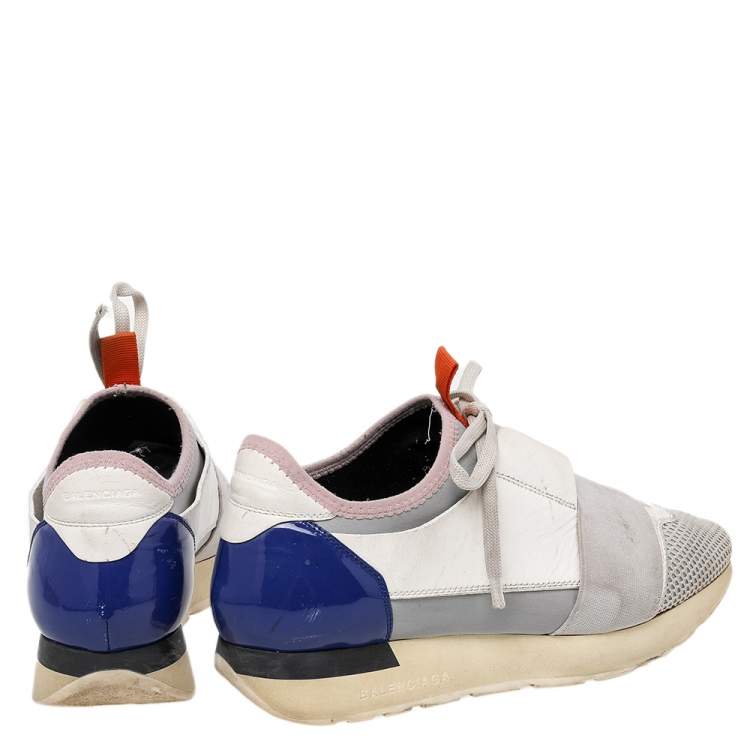 Pre Owned Balenciaga Multicolor Leather And Mesh Race Runner Low Top Sneakers Size 37