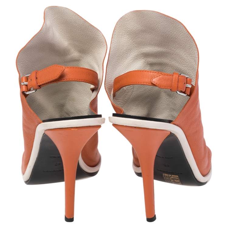Pre Owned Balenciaga Orange Leather Glove Peep Toe Sandals Size 40