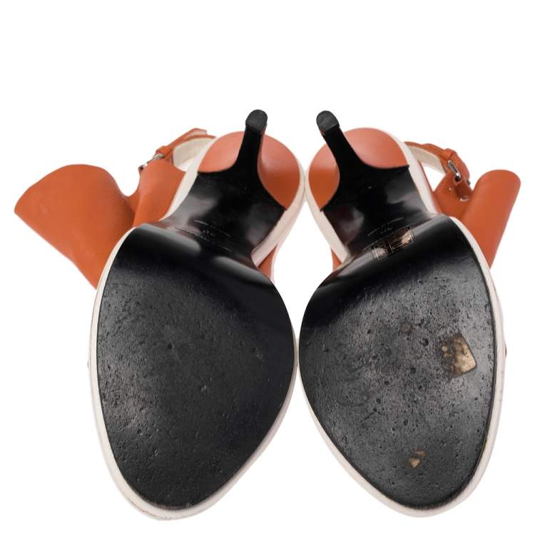 Pre Owned Balenciaga Orange Leather Glove Peep Toe Sandals Size 40