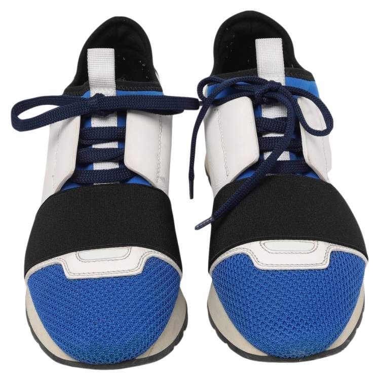 Pre Owned Balenciaga Multicolor Mesh And Leather Race Runner Low Top Sneakers Size 36