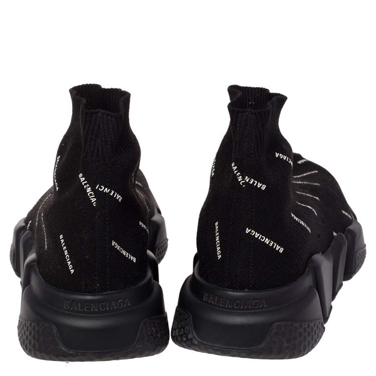 Pre Owned Balenciaga Black Logo Knit Fabric Speed Trainer High Top Sneakers Size 37