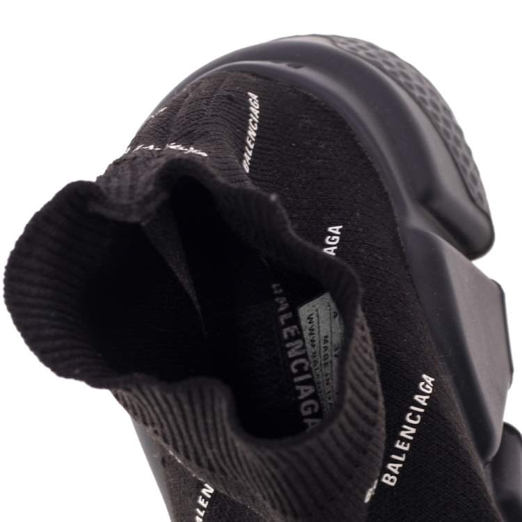 Pre Owned Balenciaga Black Logo Knit Fabric Speed Trainer High Top Sneakers Size 37