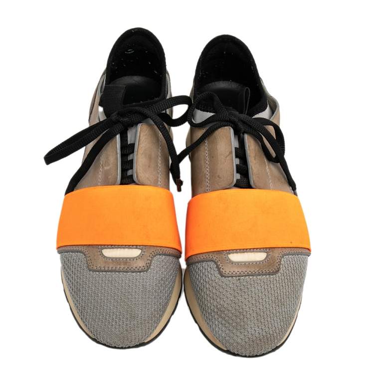 Pre Owned Balenciaga Multicolor Leather And Suede Race Runner Sneakers Size 36