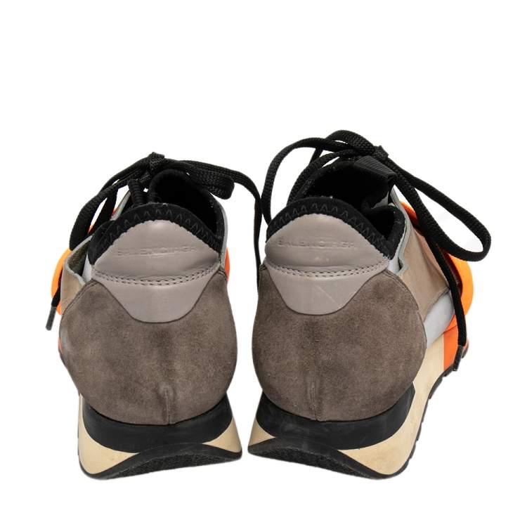 Pre Owned Balenciaga Multicolor Leather And Suede Race Runner Sneakers Size 36