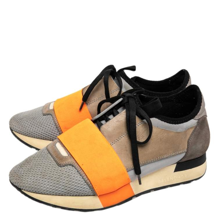 Pre Owned Balenciaga Multicolor Leather And Suede Race Runner Sneakers Size 36
