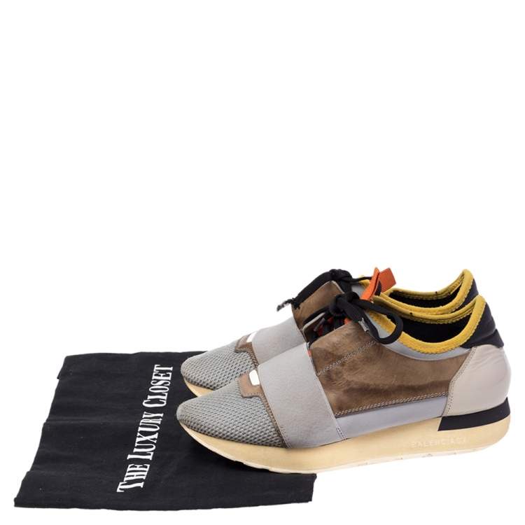 Pre Owned Balenciaga Multicolor Leather And Mesh Race Runner Low Top Sneakers Size 36