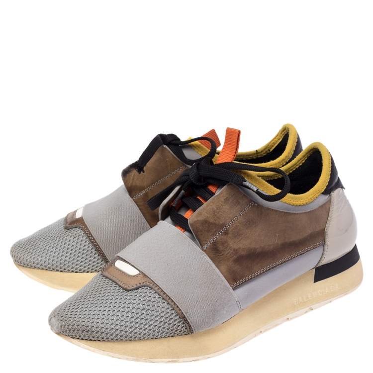 Pre Owned Balenciaga Multicolor Leather And Mesh Race Runner Low Top Sneakers Size 36