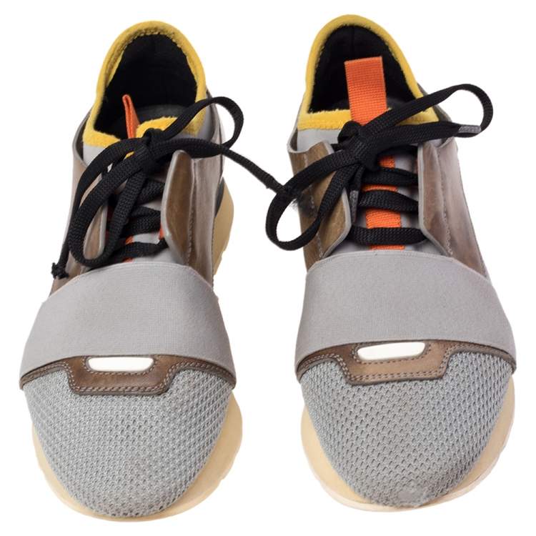 Pre Owned Balenciaga Multicolor Leather And Mesh Race Runner Low Top Sneakers Size 36