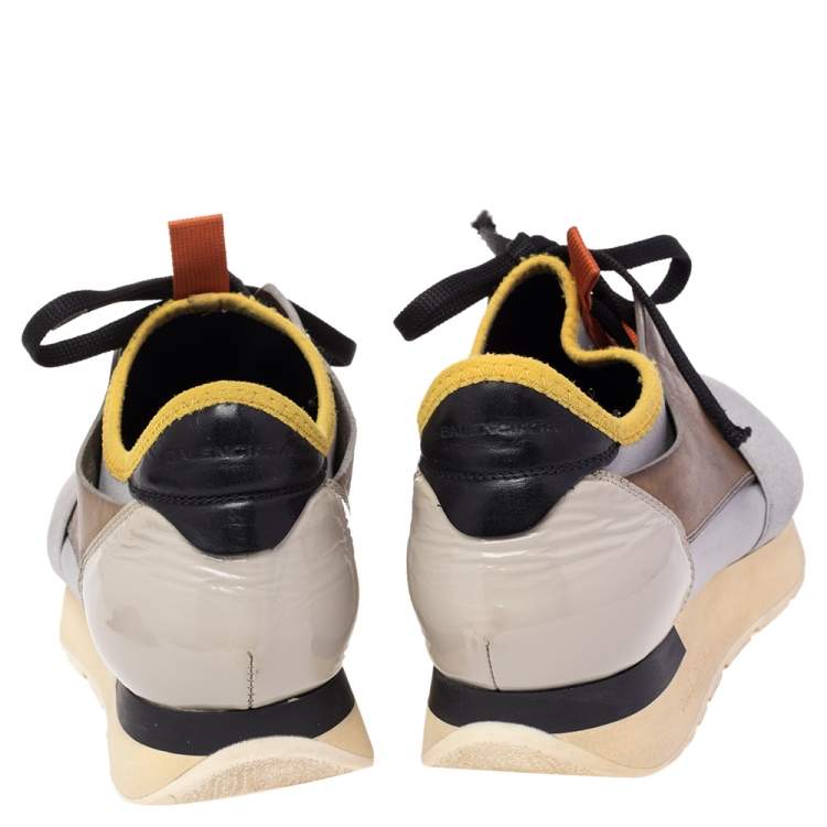 Pre Owned Balenciaga Multicolor Leather And Mesh Race Runner Low Top Sneakers Size 36