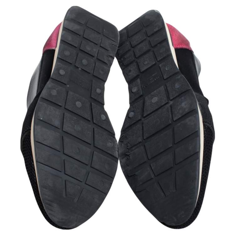 Pre Owned Balenciaga Black/Pink Leather And Mesh Race Runner Sneakers Size 38