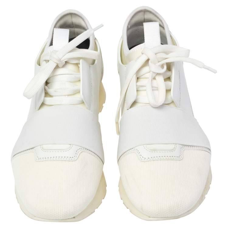 Pre Owned Balenciaga White Mesh and Leather Race Runner Sneakers Size 36