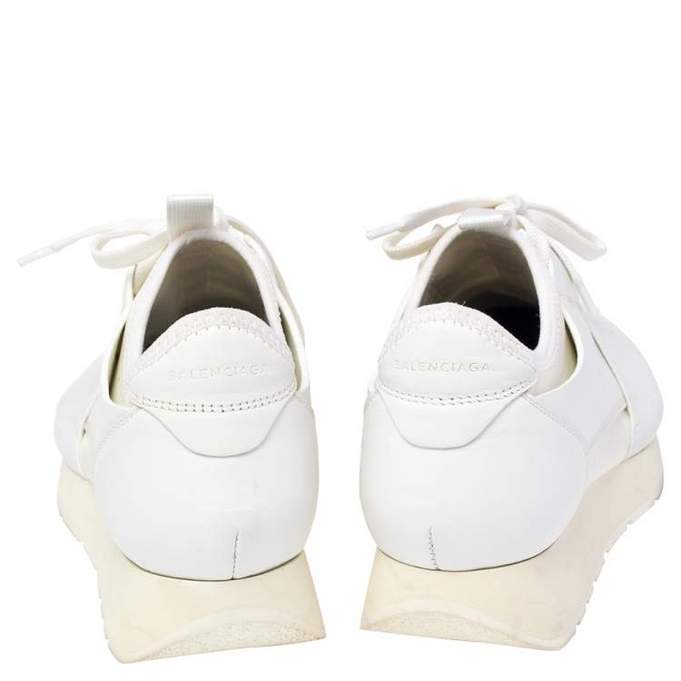 Pre Owned Balenciaga White Mesh and Leather Race Runner Sneakers Size 36
