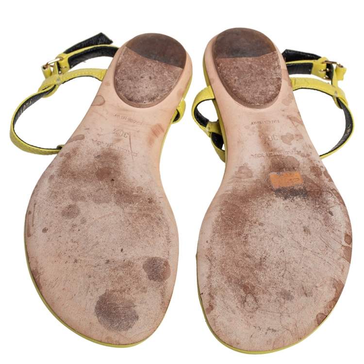 Pre Owned Balenciaga Yellow Leather Arena Studded Thong Sandals Size 38.5